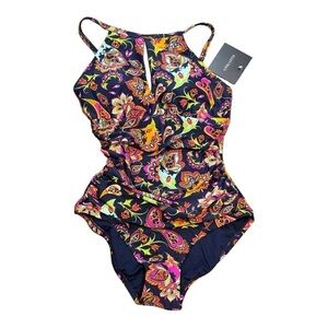 ELLEN TRACY One Piece Paisley Halter Swimsuit NWT